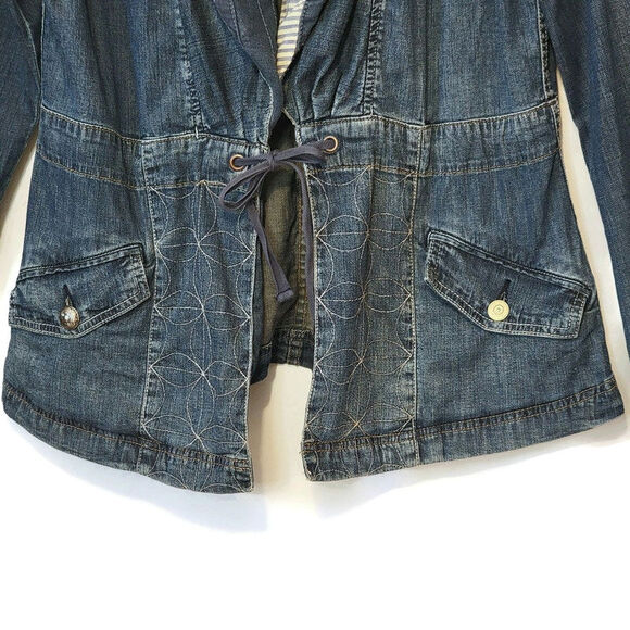 Anthropologie Holding Horses Patchwork Distressed Boho Denim Jacket Casual S - Picture 5 of 14